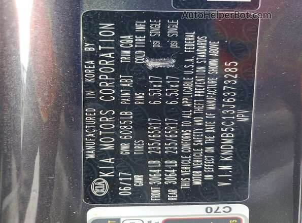 KNDMB5C13J6373285 2018 KIA SEDONA Charcoal Widok naklejki z numerem VIN