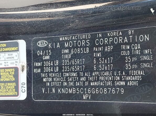 KNDMB5C16G6087679 2016 KIA SEDONA Черный Вид подкапотного пространства