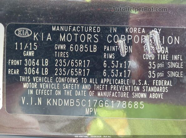 KNDMB5C17G6178685 2016 KIA SEDONA Коричневый Вид подкапотного пространства
