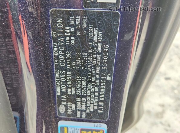 KNDMB5C17L6590096 2020 KIA SEDONA Blue VIN sticker view