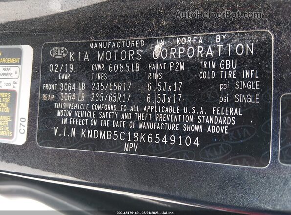 KNDMB5C18K6549104 2019 KIA SEDONA Серый Вид подкапотного пространства