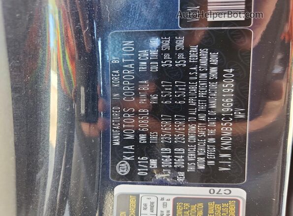 KNDMB5C19G6195004 2016 KIA SEDONA Черный Вид наклейки с VIN-кодом