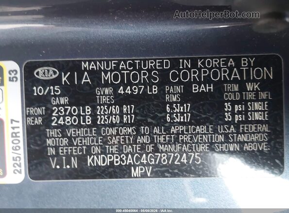 KNDPB3AC4G7872475 2016 KIA SPORTAGE Blue Widok komory silnika