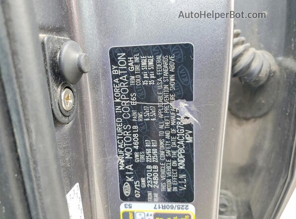 KNDPBCAC1G7844780 2016 KIA SPORTAGE Gray Вид наклейки з VIN-кодом