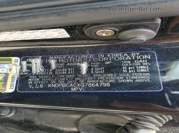 KNDPBCACXG7864798 2016 KIA SPORTAGE Black VIN կոդի պիտակի տեսք