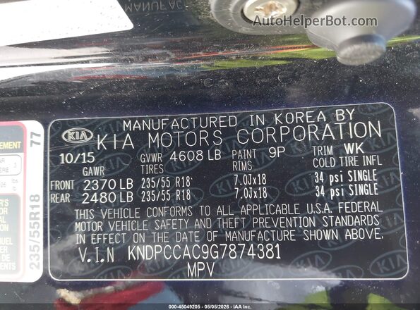 KNDPCCAC9G7874381 2016 KIA SPORTAGE Black Widok komory silnika