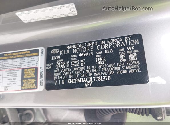 KNDPM3AC0L7781370 2020 KIA SPORTAGE Серый Вид подкапотного пространства