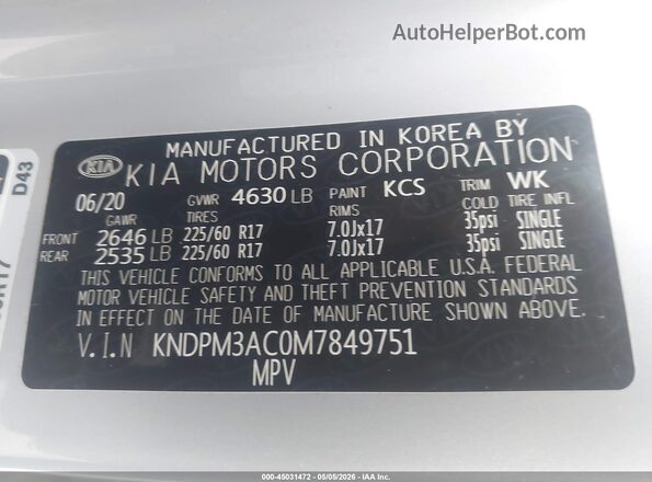 KNDPM3AC0M7849751 2021 KIA SPORTAGE Silver Vista del compartimento del motor