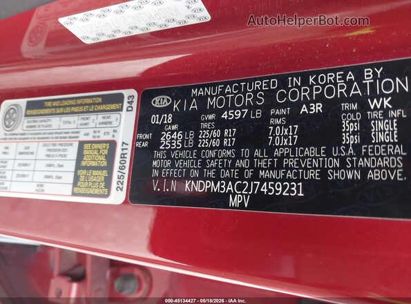 KNDPM3AC2J7459231 2018 KIA SPORTAGE Red Engine compartment view