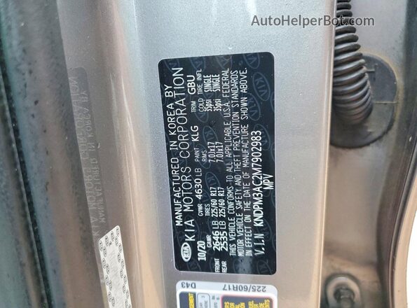 KNDPM3AC2M7902983 2021 KIA SPORTAGE Gray Widok naklejki z numerem VIN