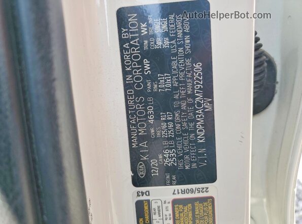 KNDPM3AC2M7922506 2021 KIA SPORTAGE White Вид підкапотного простору