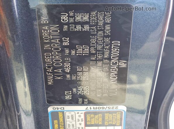 KNDPM3AC3N7009710 2022 KIA SPORTAGE Blue VIN კოდის სტიკერის ხედი