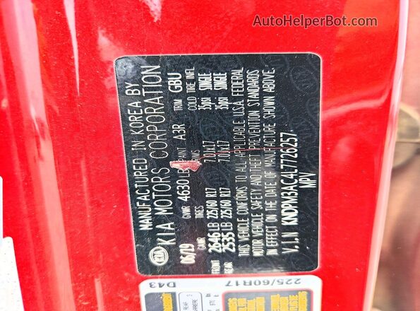 KNDPM3AC4L7726257 2020 KIA SPORTAGE Red Vista interior de 360 grados