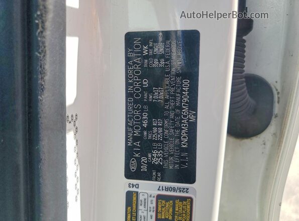 KNDPM3AC6M7904400 2021 KIA SPORTAGE White VIN კოდის სტიკერის ხედი