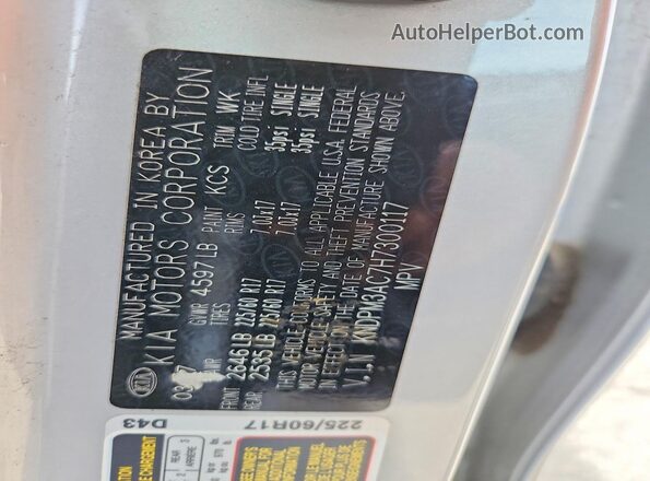 KNDPM3AC7H7300117 2017 KIA SPORTAGE Silver Widok naklejki z numerem VIN