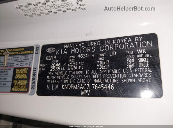 KNDPM3AC7L7645446 2020 KIA SPORTAGE Белый Вид подкапотного пространства