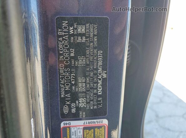 KNDPMCAC0M7869370 2021 KIA SPORTAGE Синий Вид наклейки с VIN-кодом