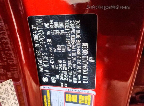 KNDPMCAC1L7803330 2020 KIA SPORTAGE Red Vista de la etiqueta del VIN