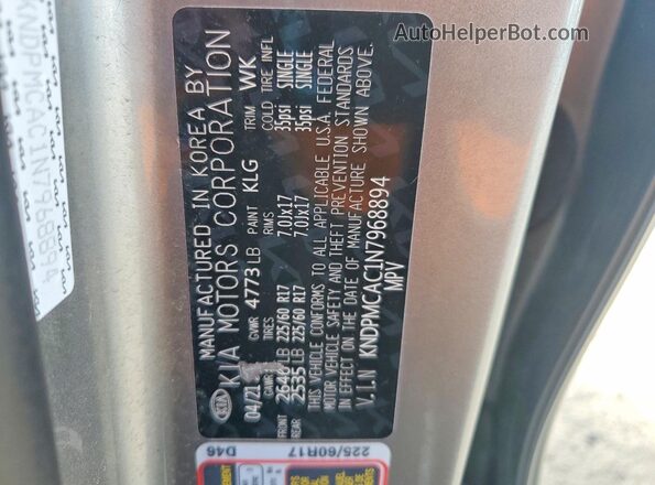 KNDPMCAC1N7968894 2022 KIA SPORTAGE Серебряный Вид наклейки с VIN-кодом