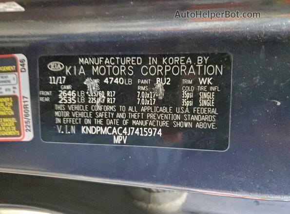 KNDPMCAC4J7415974 2018 KIA SPORTAGE Угольный Вид наклейки с VIN-кодом