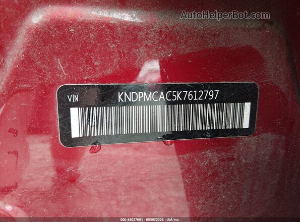 KNDPMCAC5K7612797 2019 KIA SPORTAGE Red Vista del compartimento del motor