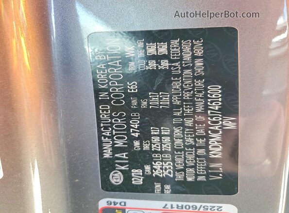 KNDPMCAC6J7461600 2018 KIA SPORTAGE Gray Widok naklejki z numerem VIN