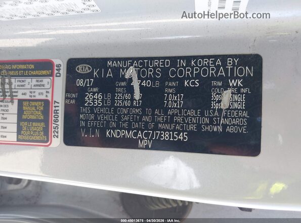 KNDPMCAC7J7381545 2018 KIA SPORTAGE Серебряный Вид подкапотного пространства