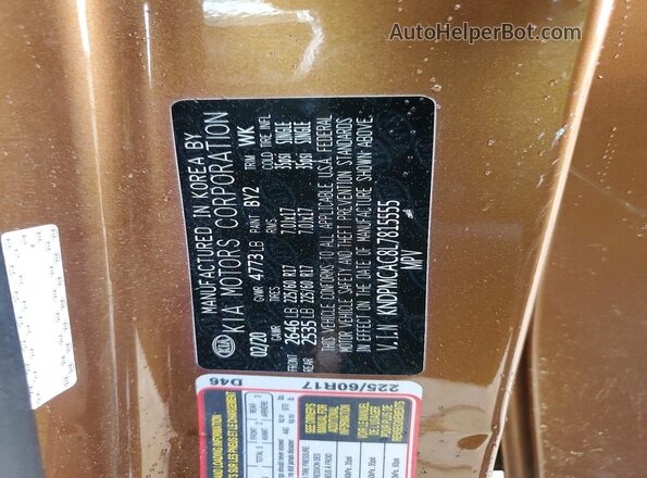 KNDPMCAC8L7815555 2020 KIA SPORTAGE Tan Vista de la etiqueta del VIN