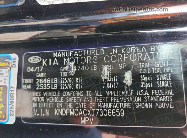 KNDPMCACXJ7306659 2018 KIA SPORTAGE Черный Вид наклейки с VIN-кодом