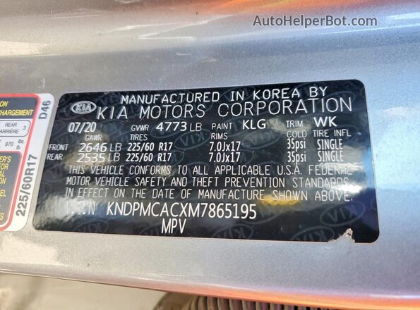 KNDPMCACXM7865195 2021 KIA SPORTAGE Silver Панорамний вид салону 360°