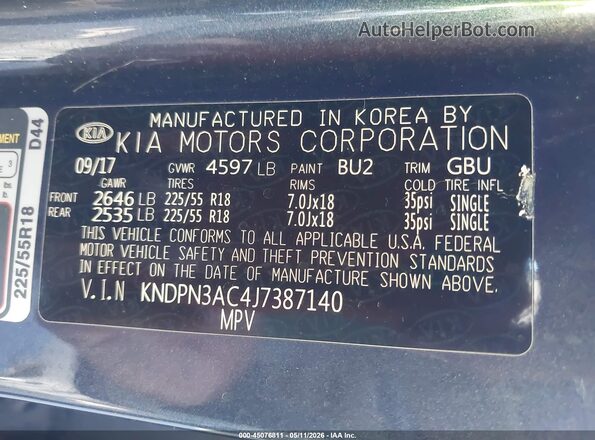 KNDPN3AC4J7387140 2018 KIA SPORTAGE Синий Вид подкапотного пространства
