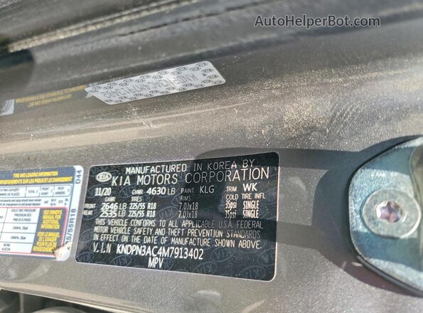KNDPN3AC4M7913402 2021 KIA SPORTAGE Серебряный Вид наклейки с VIN-кодом