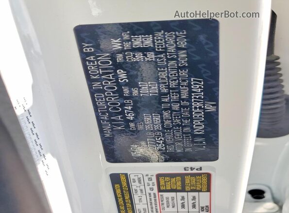 KNDPU3DF3R7314927 2024 KIA SPORTAGE White VIN sticker view