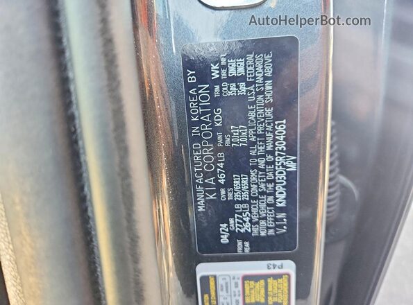 KNDPU3DF5R7304061 2024 KIA SPORTAGE Gray Widok naklejki z numerem VIN
