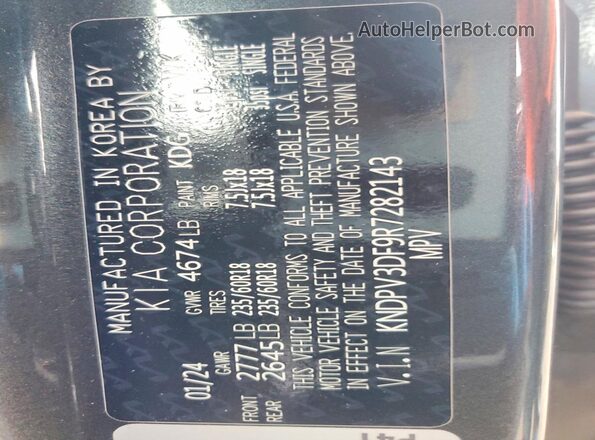 KNDPV3DF9R7282143 2024 KIA SPORTAGE Gray Widok naklejki z numerem VIN
