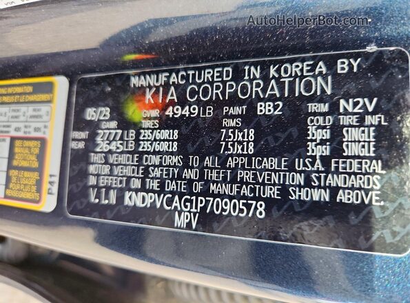 KNDPVCAG1P7090578 2023 KIA SPORTAGE Blue Widok naklejki z numerem VIN