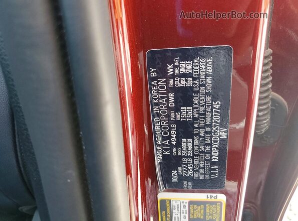 KNDPXCDG2S7207745 2025 KIA SPORTAGE Maroon Vista de la etiqueta del VIN