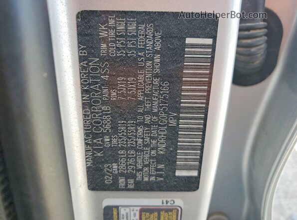 KNDRHDLG0P5175166 2023 KIA SORENTO Silver VIN sticker view