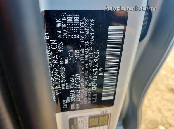 KNDRHDLG7N5080097 2022 KIA SORENTO Silver Widok naklejki z numerem VIN