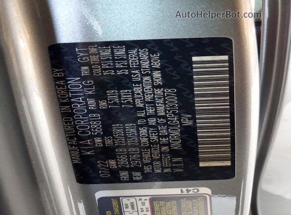 KNDRMDLG4P5130078 2023 KIA SORENTO Silver Widok naklejki z numerem VIN
