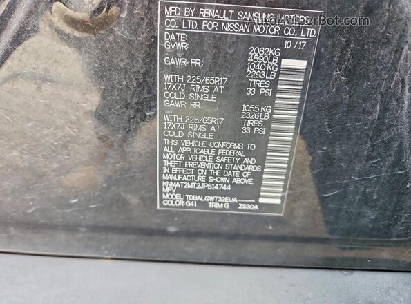 KNMAT2MT2JP514744 2018 NISSAN ROGUE Black Vista de la etiqueta del VIN