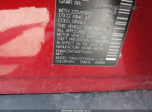 KNMAT2MT4GP701184 2016 NISSAN ROGUE Red Engine compartment view