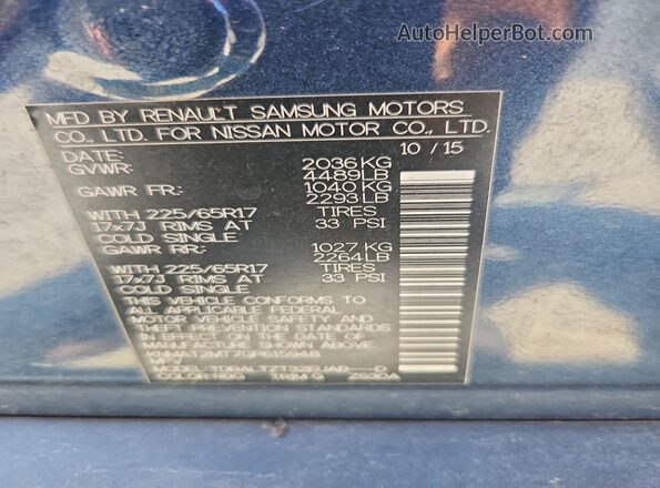 KNMAT2MT7GP615948 2016 NISSAN ROGUE Blue Widok naklejki z numerem VIN