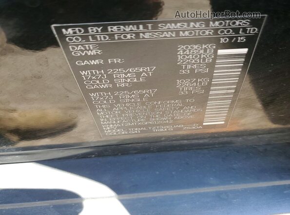 KNMAT2MTXGP612042 2016 NISSAN ROGUE Black Widok naklejki z numerem VIN