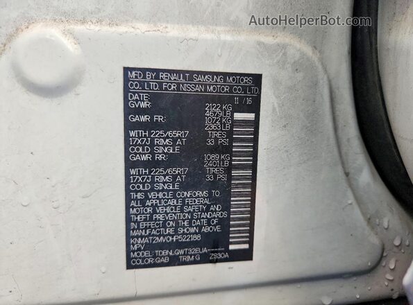 KNMAT2MV0HP522188 2017 NISSAN ROGUE White Widok naklejki z numerem VIN
