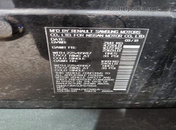 KNMAT2MV2JP571902 2018 NISSAN ROGUE Black VIN կոդի պիտակի տեսք