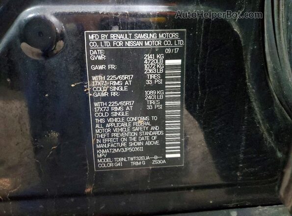 KNMAT2MV3JP503611 2018 NISSAN ROGUE Черный Вид наклейки с VIN-кодом