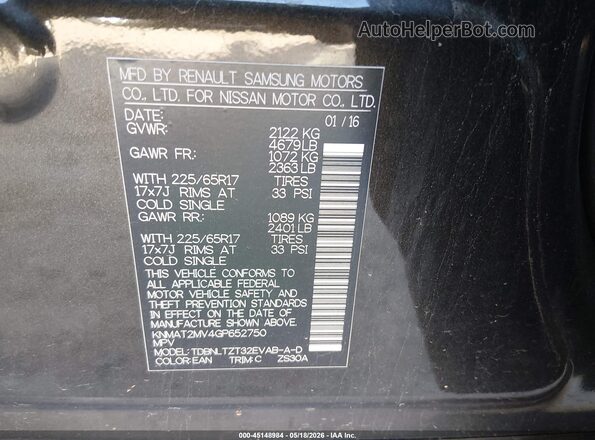 KNMAT2MV4GP652750 2016 NISSAN ROGUE Brown Widok komory silnika