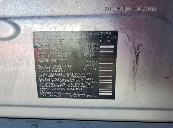 KNMAT2MV4KP524808 2019 NISSAN ROGUE Silver Widok komory silnika