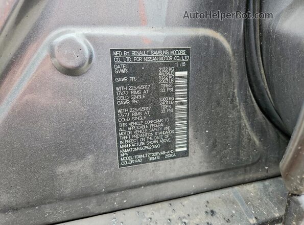 KNMAT2MV6GP629390 2016 NISSAN ROGUE Gray Widok naklejki z numerem VIN